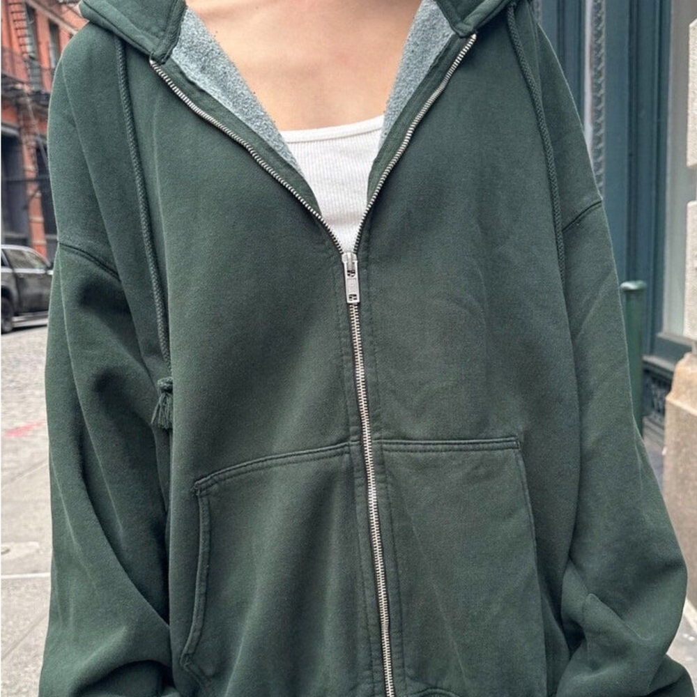 Brandy Melville Green Zip-Up Hoodie